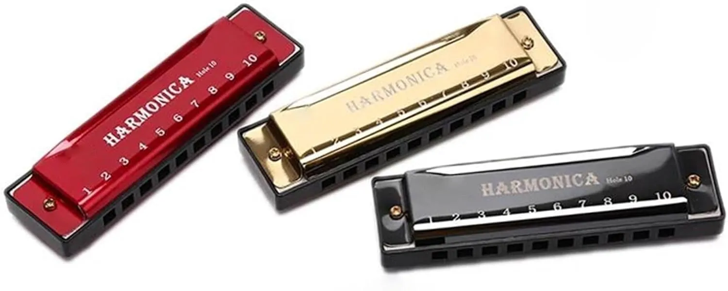 10 Hole C Tone Harmonica Musical Instrument Beginner(Gold)