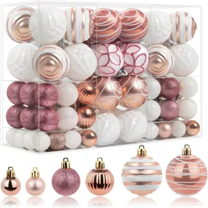 100 Pcs Christmas Ball Ornaments Set, Rose Gold and White Xmas Tree Decoration, Pink White Shatterproof Decorative Hanging Balls with Loop for Christmas Party Holiday Wreath Garland Home Décor