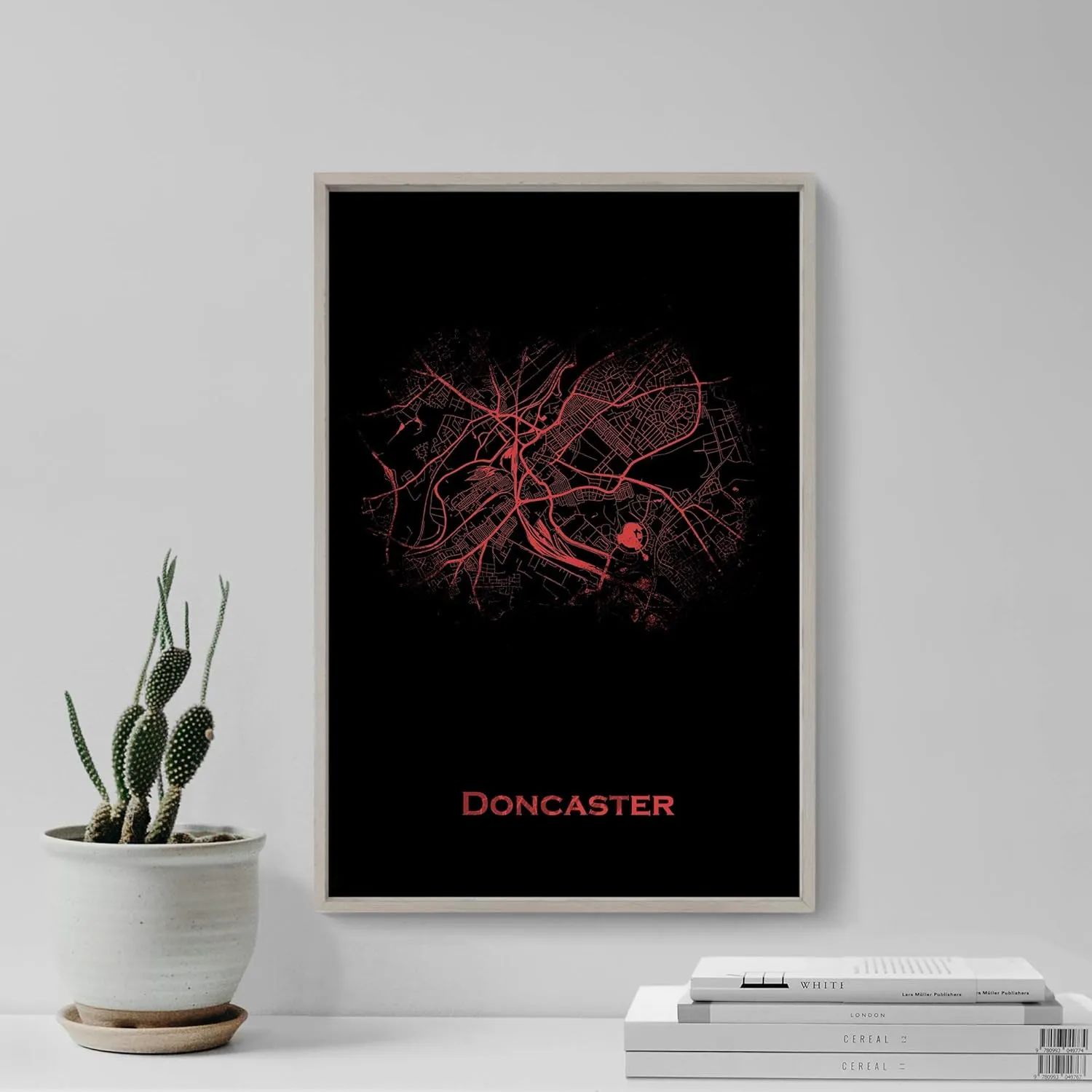 100% Smooth Cotton Paper - Doncaster, England, United Kingdom (UK) Original Map Design Red Splatter - Art Print Poster Photo Gift - Size: 24 x 16 Inches