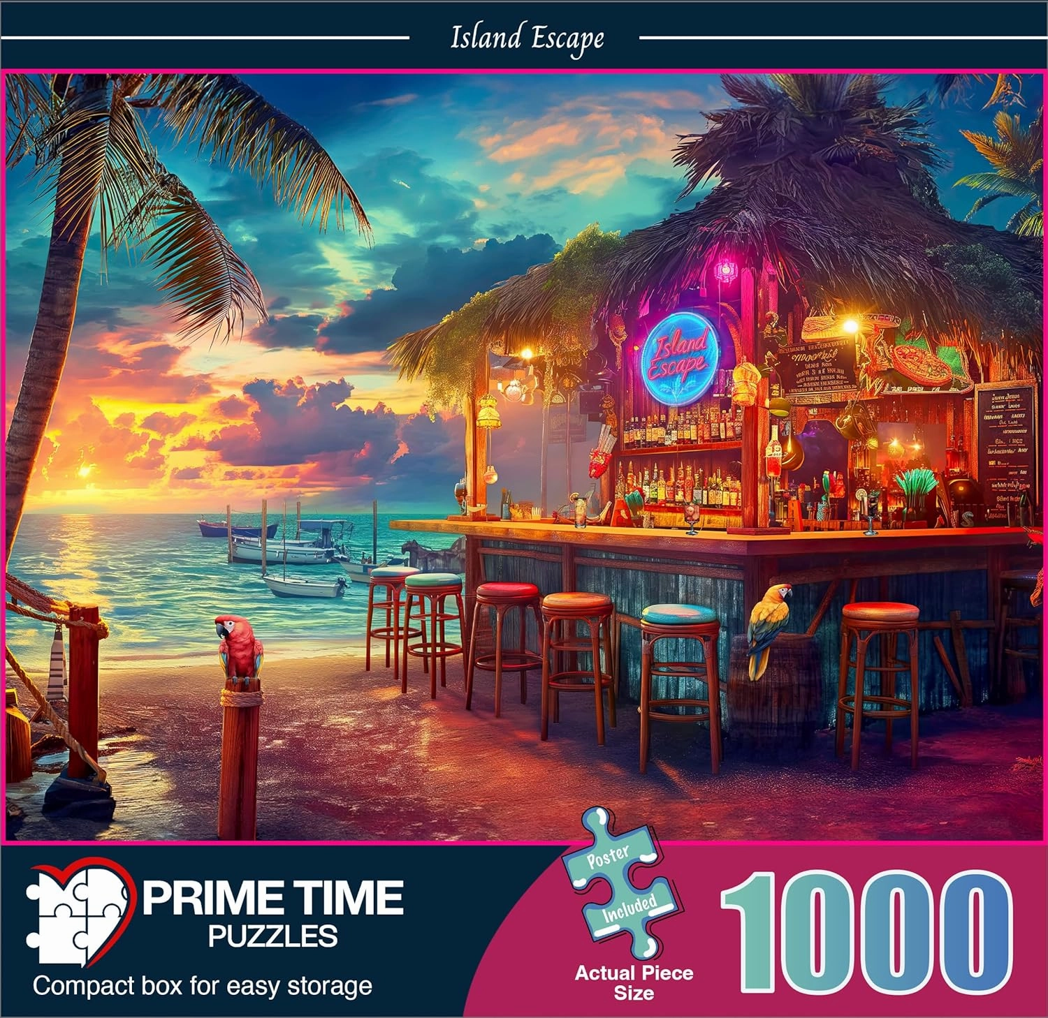 1000 Piece Jigsaw Puzzle for Adults - Beach Bar at Sunset - Challenging Puzzle Perfect for Game Nights - 1000 Piece Puzzle for Adults. 20x27 inches(Island Escape)