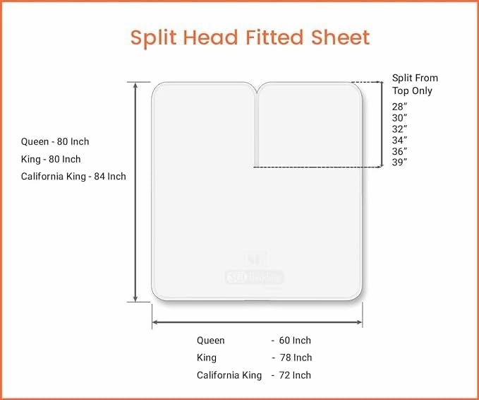 100% Cotton 4 Pcs Top Split Head Sheets for Adjustable Bed - Top Split Cal King Size Hot Pink Half Split Sleep Number Bed Sheets Split Down 34'' from The Top, 800 TC Fits Upto 12'' Deep Pocket