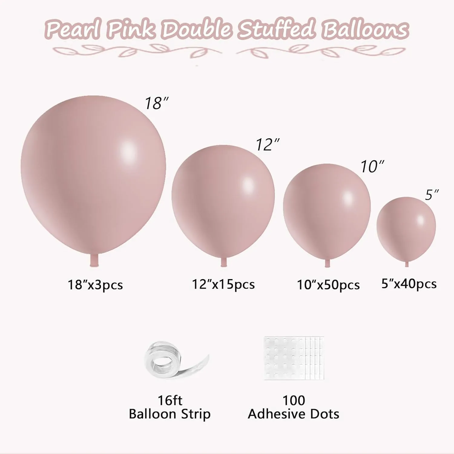 108Pcs Dusty Pink Double Stuffed Balloons Different Size, 18/12/10/5 inch Dusty Rose Matte Pink Balloons Garland Arch kit for Boho Birthday Wedding Baptism Bridal Baby Shower Party