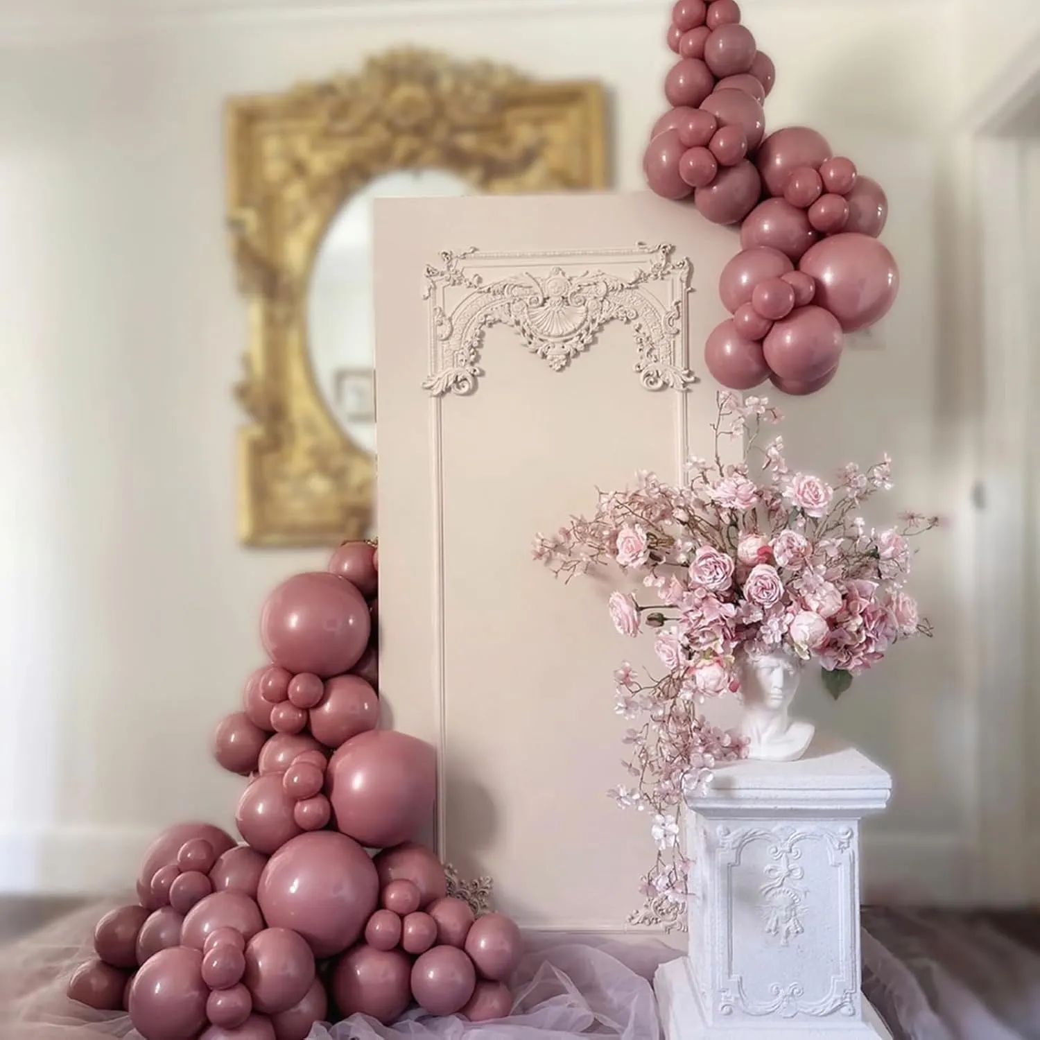 108Pcs Dusty Pink Double Stuffed Balloons Different Size, 18/12/10/5 inch Dusty Rose Matte Pink Balloons Garland Arch kit for Boho Birthday Wedding Baptism Bridal Baby Shower Party