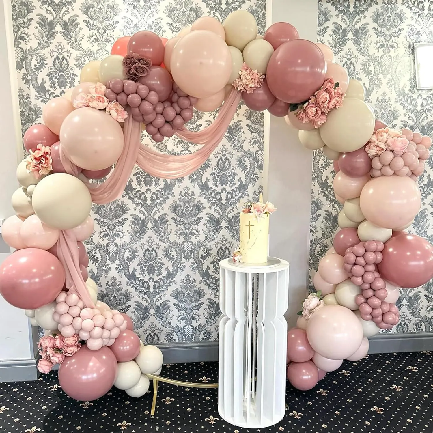 108Pcs Dusty Pink Double Stuffed Balloons Different Size, 18/12/10/5 inch Dusty Rose Matte Pink Balloons Garland Arch kit for Boho Birthday Wedding Baptism Bridal Baby Shower Party