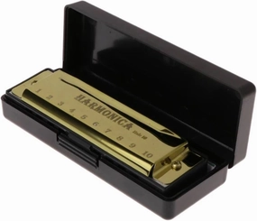 10 Holes Key Of C Blues Harmonica With Case(Gold)