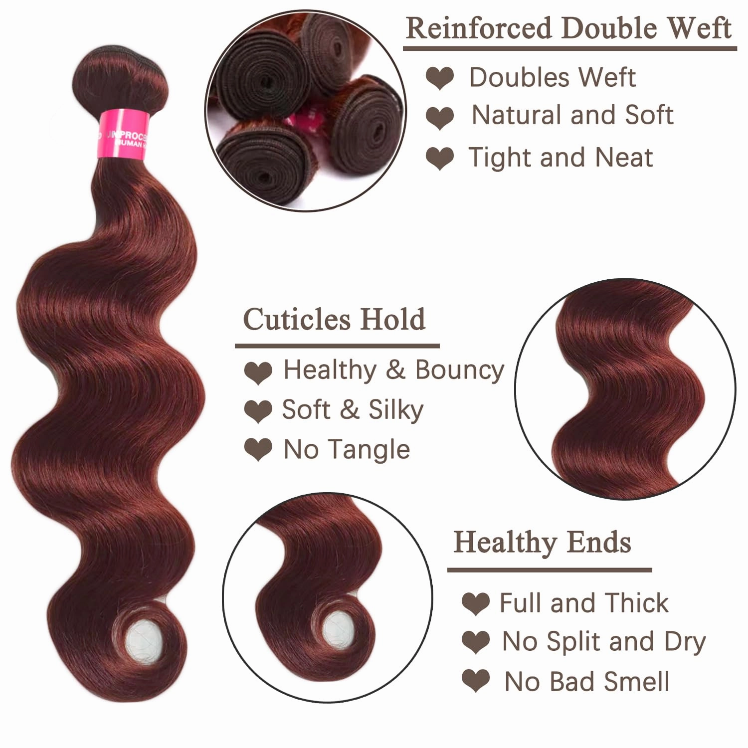 10A Reddish Brown Body Wave Bundles with Closure Human Hair Cooper Red Human Hair Bundles With Closure 16 18 20 16 Free Part Brazilian Body Wave Hair
