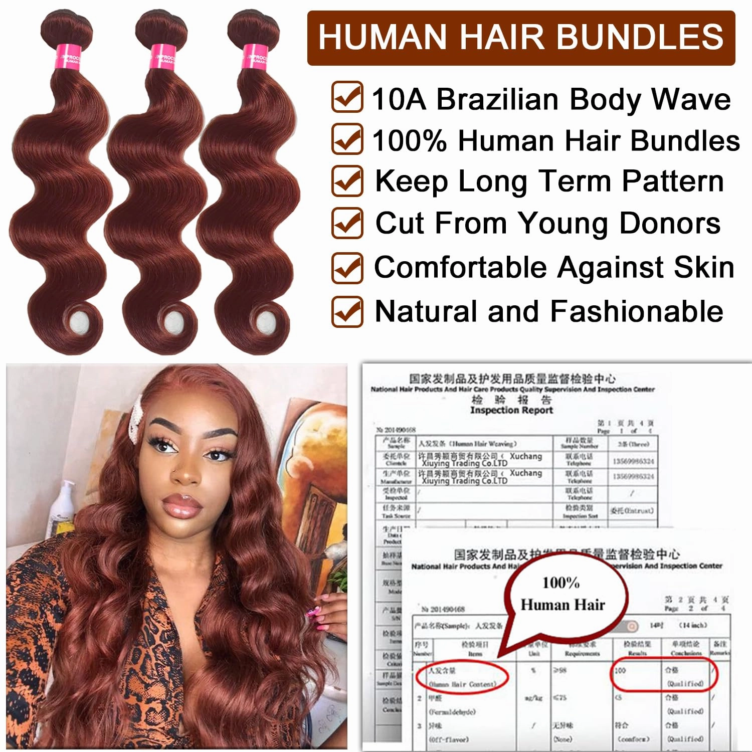 10A Reddish Brown Body Wave Bundles with Closure Human Hair Cooper Red Human Hair Bundles With Closure 16 18 20 16 Free Part Brazilian Body Wave Hair