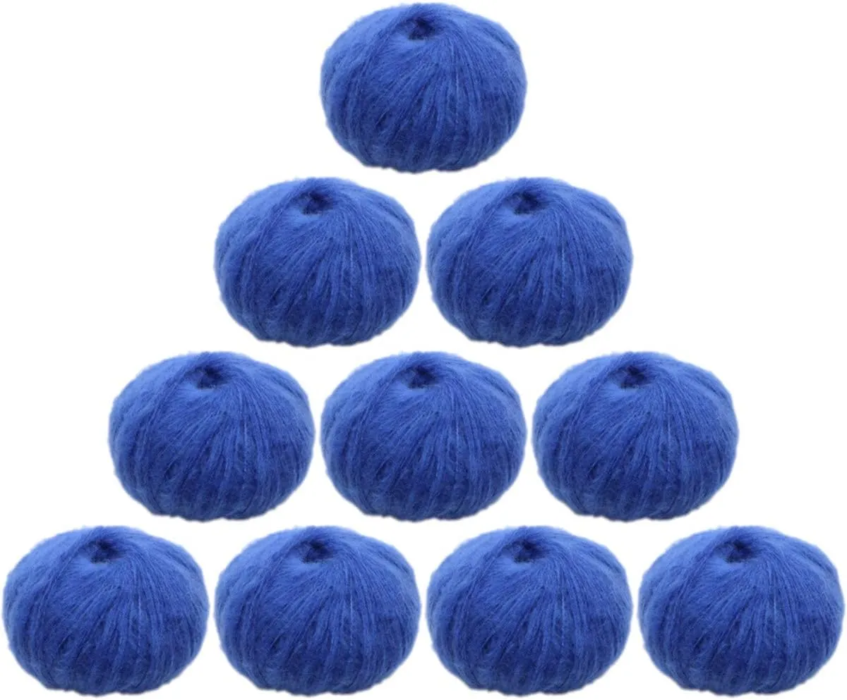 10pcs 250g 8.1oz Soild Color Angola Amorous Mohair Crochet Wool Yarn for DIY Handmade Knitted Crochet Baby Sweater Scarf Shawl Scarf Fine Thread Clothes Yarn Blue
