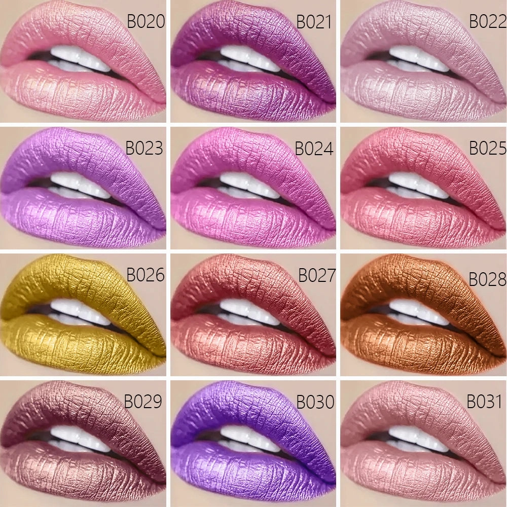 12 Colors Magic Pink Glitter Lipstick Matte Gliter Shimmer Super