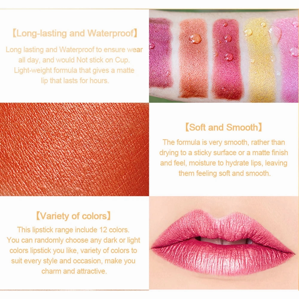 12 Colors Magic Pink Glitter Lipstick Matte Gliter Shimmer Super