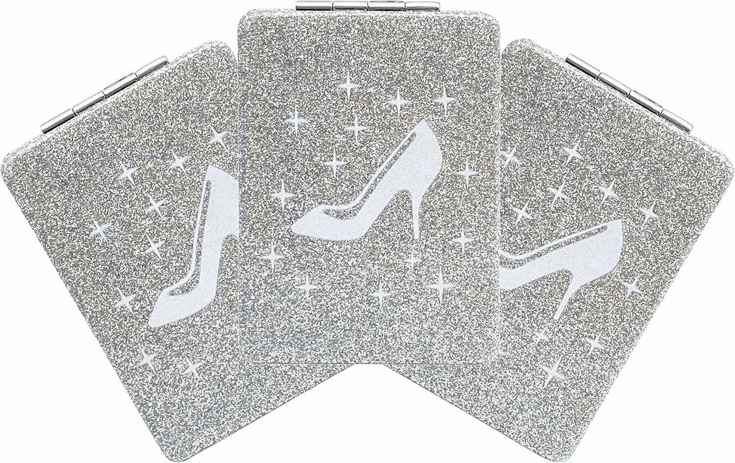 12 Pcs Sweet 15 High Heel Gold Compact Mirror Square Glitter Pu Leather Makeup Mirror Recuerdos De Mis Años Birthday Party Favors for Girl (Silver)