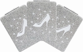 12 Pcs Sweet 15 High Heel Gold Compact Mirror Square Glitter Pu Leather Makeup Mirror Recuerdos De Mis Años Birthday Party Favors for Girl (Silver)