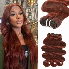 12A Double Drawn Reddish Brown Thick Raw Virgin 3 Bundles Human Hair Body Wave, Shed Free Colored 33B Real Copper Red Auburn Human Hair Bundles Quick Weave 14 16 18 Inch