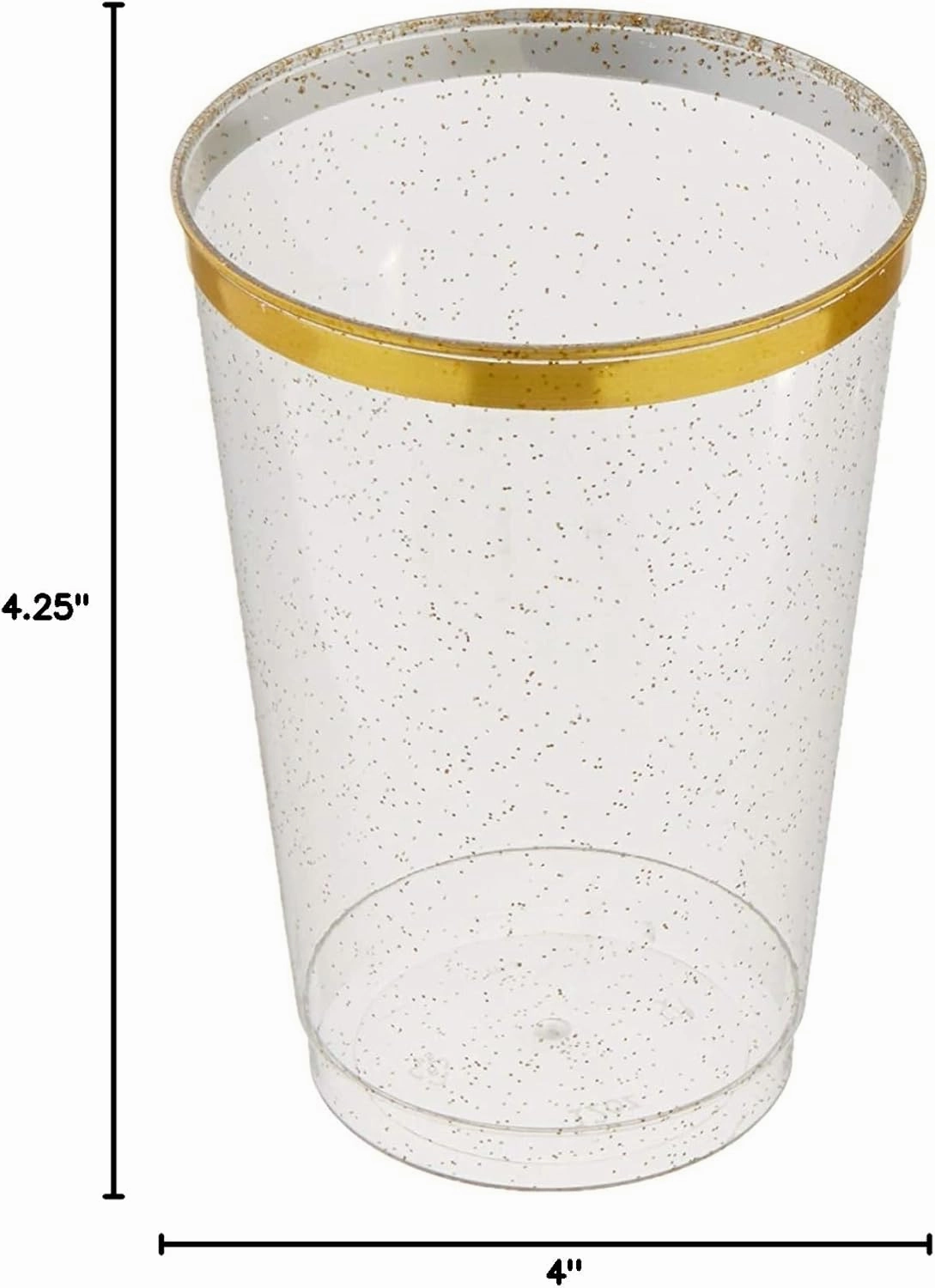 12oz Hard Plastic Party Cups – Perfect for Home, Office, Bars, Weddings, Showers, Birthdays, Anniversaries, and Parties Durable & Stylish Old Fashioned Tumblers (Gold Glitter with gold rim, 50 Pack)