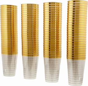 12oz Hard Plastic Party Cups – Perfect for Home, Office, Bars, Weddings, Showers, Birthdays, Anniversaries, and Parties Durable & Stylish Old Fashioned Tumblers (Gold Glitter with gold rim, 50 Pack)