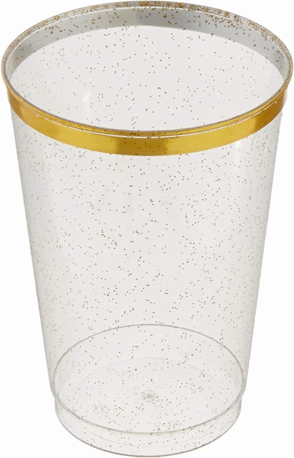 12oz Hard Plastic Party Cups – Perfect for Home, Office, Bars, Weddings, Showers, Birthdays, Anniversaries, and Parties Durable & Stylish Old Fashioned Tumblers (Gold Glitter with gold rim, 50 Pack)