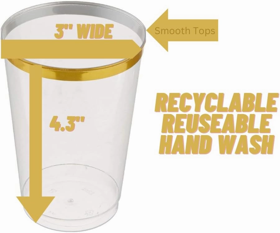 12oz Hard Plastic Party Cups – Perfect for Home, Office, Bars, Weddings, Showers, Birthdays, Anniversaries, and Parties Durable & Stylish Old Fashioned Tumblers (Gold Glitter with gold rim, 50 Pack)