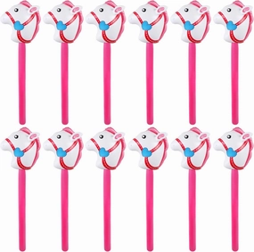 12PCS Inflatable Stick Horse,Blow Up Horse Head on Stick Pony Costume Western Cowboy Cowgirl Baby Shower Birthday Party Decorations Halloween Supplies Favors Props, 38 Inches (Pink)