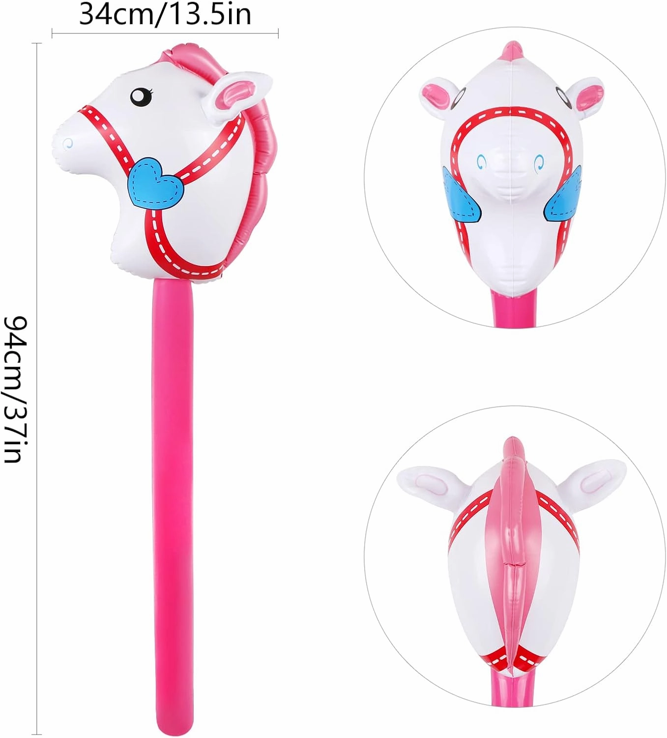 12PCS Inflatable Stick Horse,Blow Up Horse Head on Stick Pony Costume Western Cowboy Cowgirl Baby Shower Birthday Party Decorations Halloween Supplies Favors Props, 38 Inches (Pink)