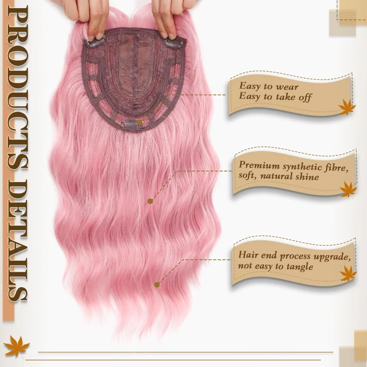 14 Inch Wavy Hair Topper 6.5''X6.5'' Base Pink Wig for Ladies Synthetic Hair Pieces for Women with Bangs