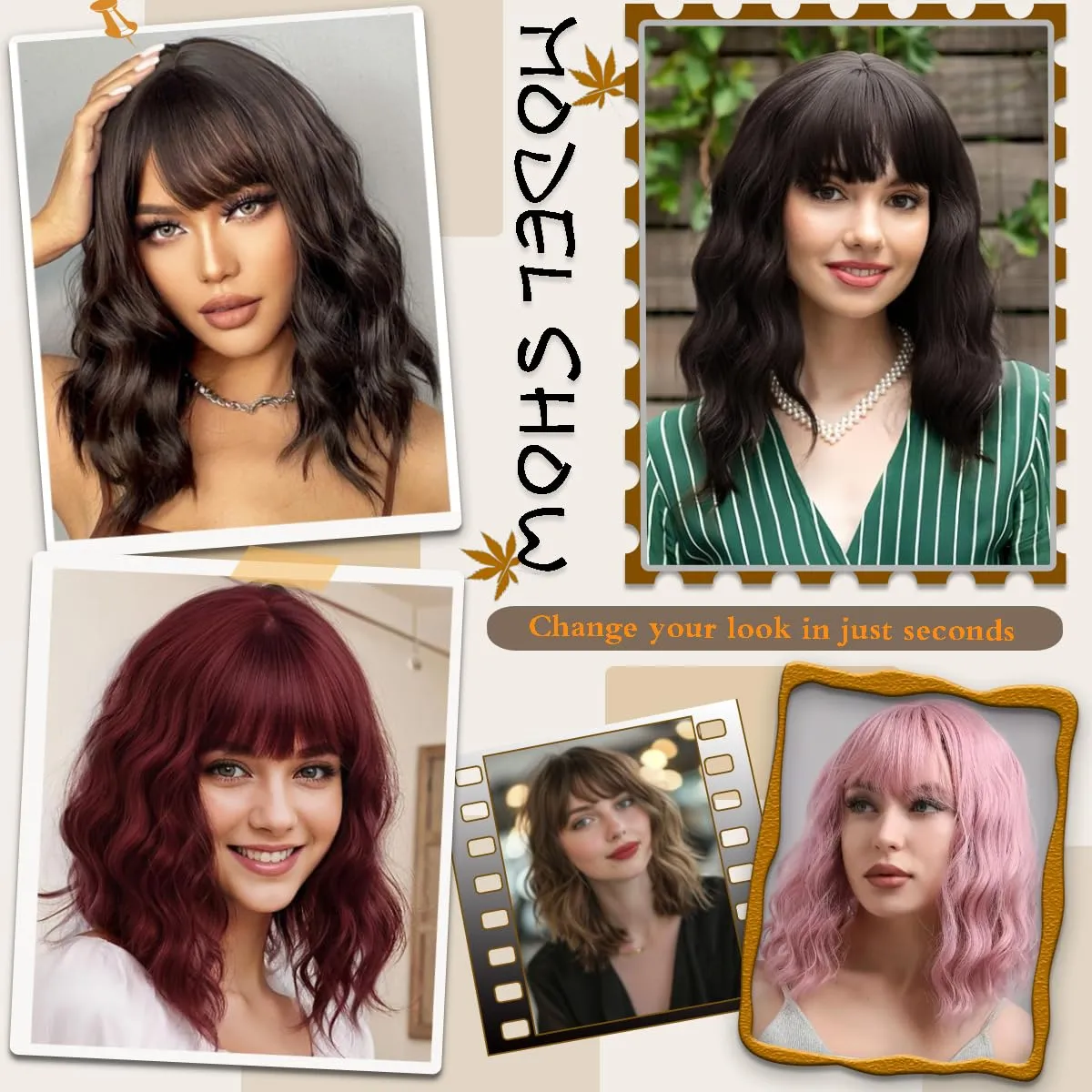 14 Inch Wavy Hair Topper 6.5''X6.5'' Base Pink Wig for Ladies Synthetic Hair Pieces for Women with Bangs