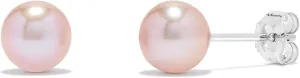14K White Gold & Yellow Gold Pearls Ear Studs, Round Pink Freshwater Cultured Pearl, Classic Bridal Stud Pearl Earrings - Choice of Pearl Size & Gold Color