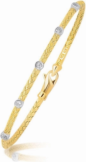 14k Two Tone Gold Diamond Accent Station Basket Weave Bracelet 8'' / Two-Tone Gold