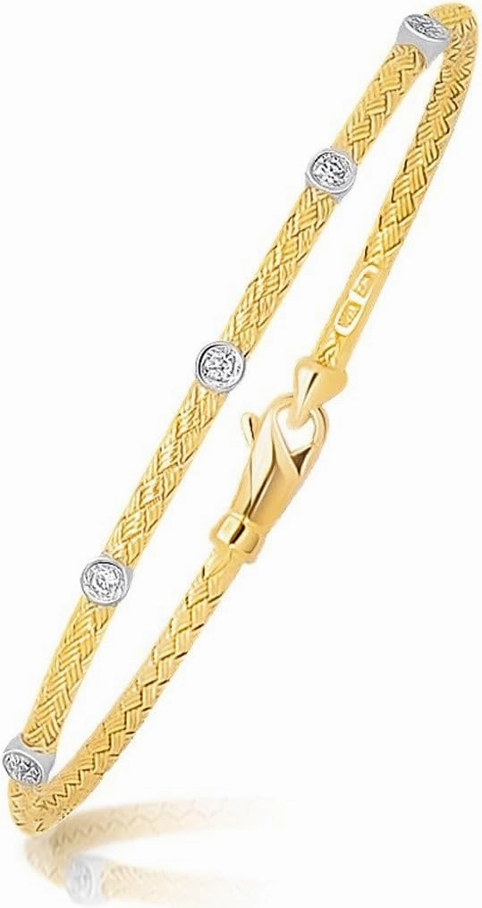 14k Two Tone Gold Diamond Accent Station Basket Weave Bracelet 8'' / Two-Tone Gold