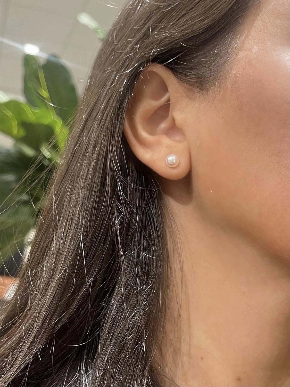 14K White Gold & Yellow Gold Pearls Ear Studs, Round Pink Freshwater Cultured Pearl, Classic Bridal Stud Pearl Earrings