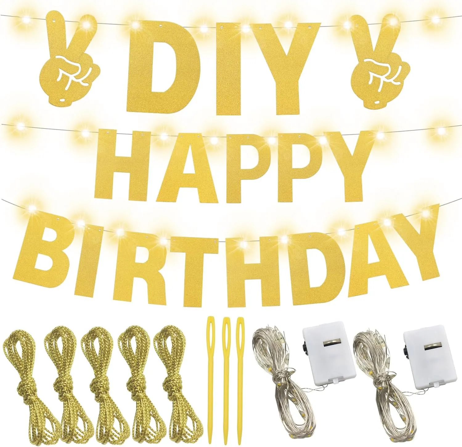 167Pcs DIY Glitter Customizable Banner Kit Custom Banner Happy Birthday Letter Banners Including Personalized Banner Decor for Christmas Baby Shower Birthday Party Decorations Supplies(Glitter Gold