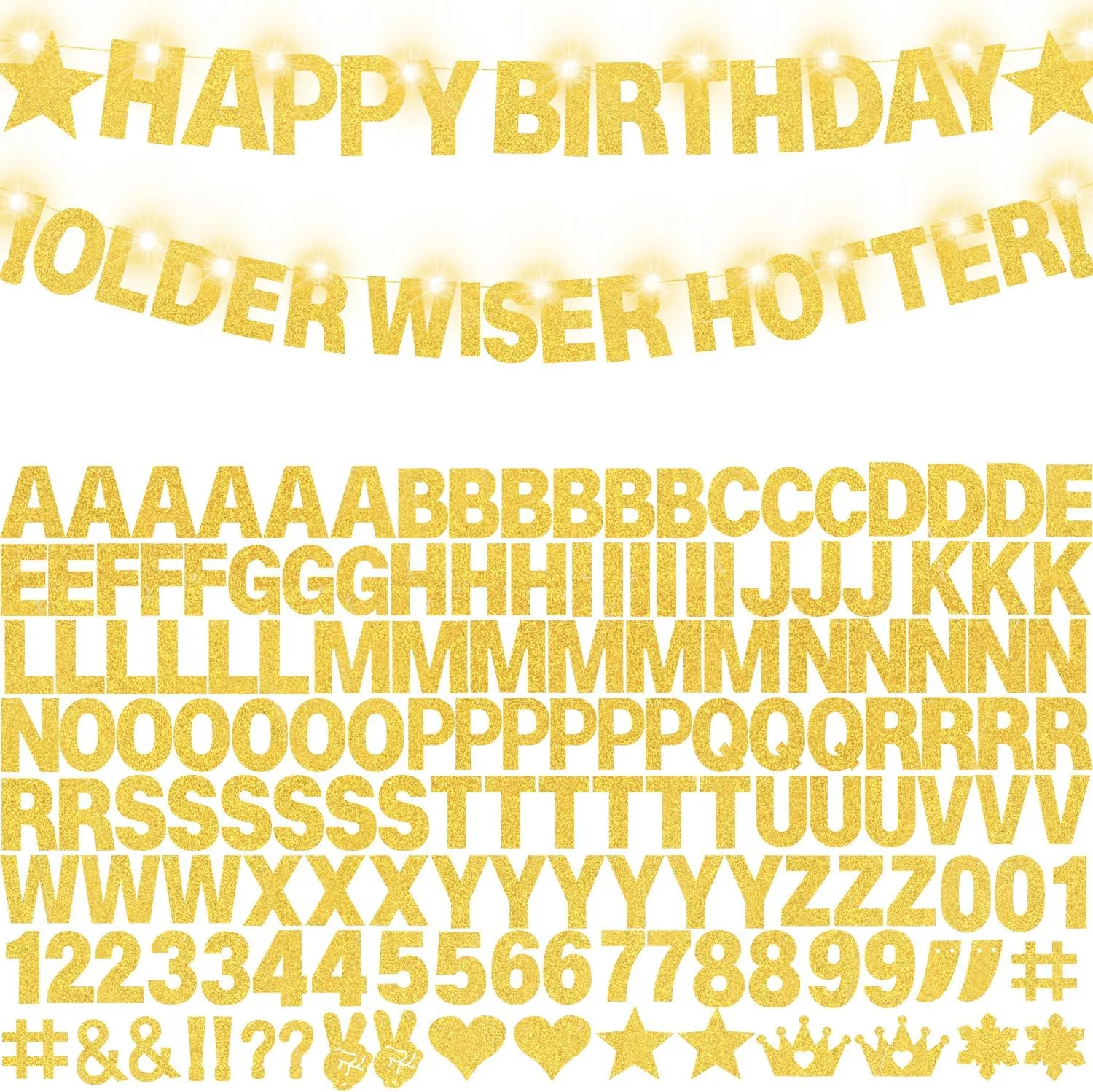 167Pcs DIY Glitter Customizable Banner Kit Custom Banner Happy Birthday Letter Banners Including Personalized Banner Decor for Christmas Baby Shower Birthday Party Decorations Supplies(Glitter Gold