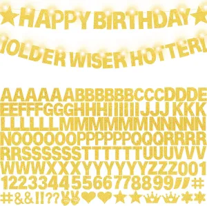 167Pcs DIY Glitter Customizable Banner Kit Custom Banner Happy Birthday Letter Banners Including Personalized Banner Decor for Christmas Baby Shower Birthday Party Decorations Supplies(Glitter Gold