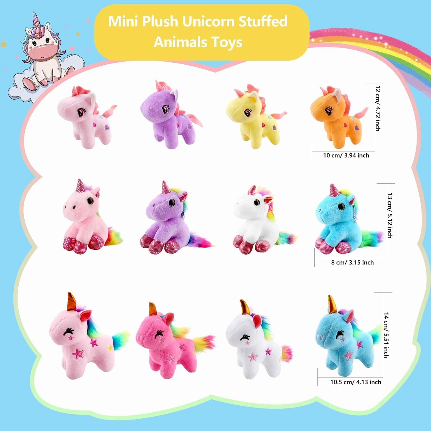 16 Pack Mini Stuffed Unicorn Animal Toys Small Rainbow Stuffed Unicorn Animal Toys Bulk for Christmas Easter Wedding Birthday Goodie Bag Stuffer Party Favors Gift
