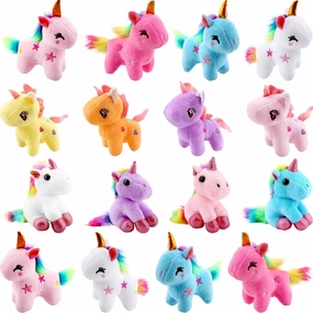 16 Pack Mini Stuffed Unicorn Animal Toys Small Rainbow Stuffed Unicorn Animal Toys Bulk for Christmas Easter Wedding Birthday Goodie Bag Stuffer Party Favors Gift