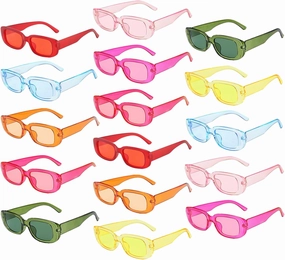 16 Pack Retro Rectangle Sunglasses Classic Women Vintage Square Eyewear Matte Clear Narrow Frame Fashion Glasses
