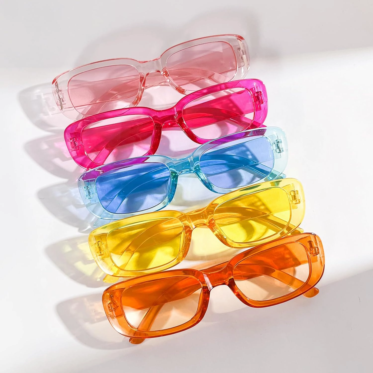 16 Pack Retro Rectangle Sunglasses Classic Women Vintage Square Eyewear Matte Clear Narrow Frame Fashion Glasses