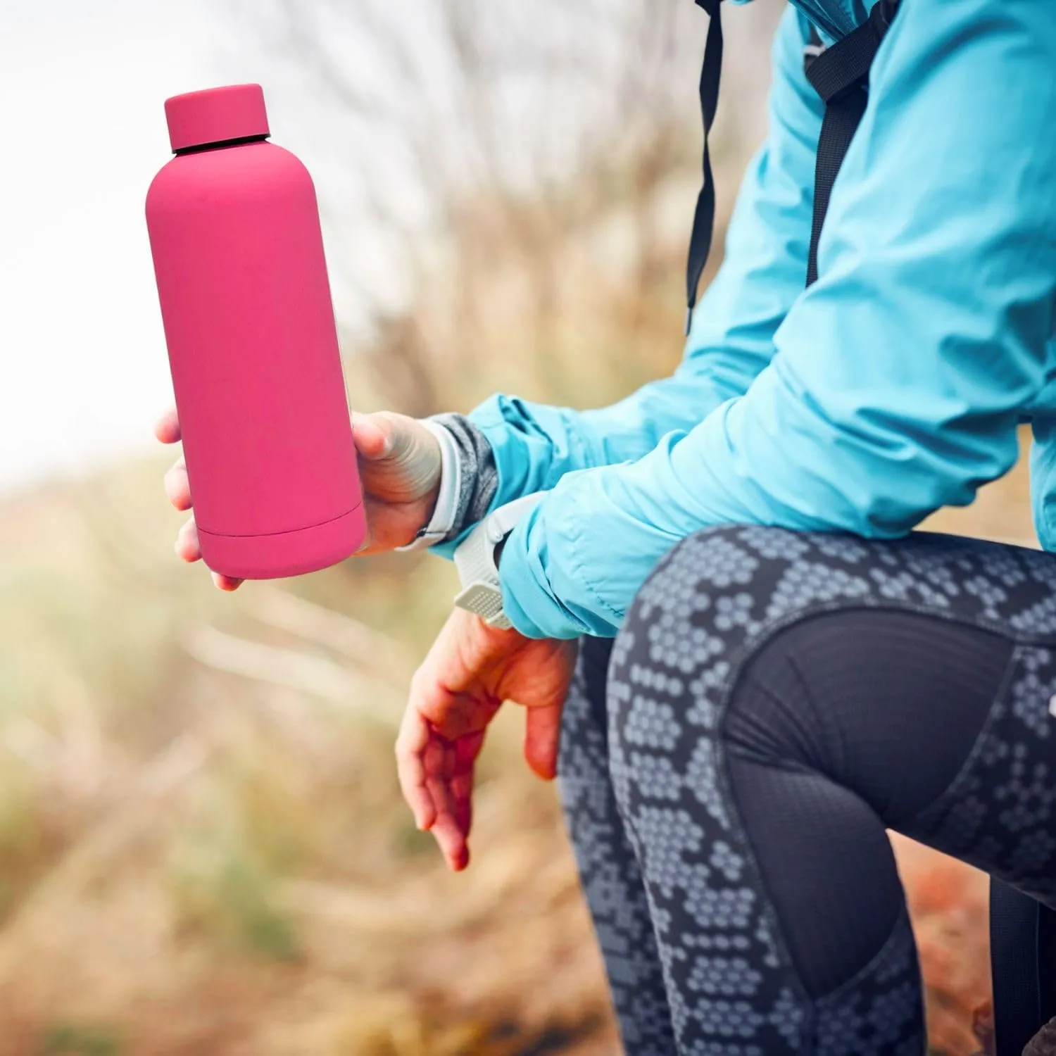 17oz Matte Finish Stainless Steel Water Bottle | Vacuum Insulated Travel Bottle | 12 hrs Hot & 18 hrs Cold | Smooth Rubber Finish Water Bottle (Pink)