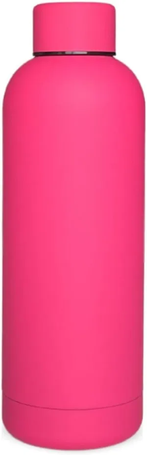 17oz Matte Finish Stainless Steel Water Bottle | Vacuum Insulated Travel Bottle | 12 hrs Hot & 18 hrs Cold | Smooth Rubber Finish Water Bottle (Pink)