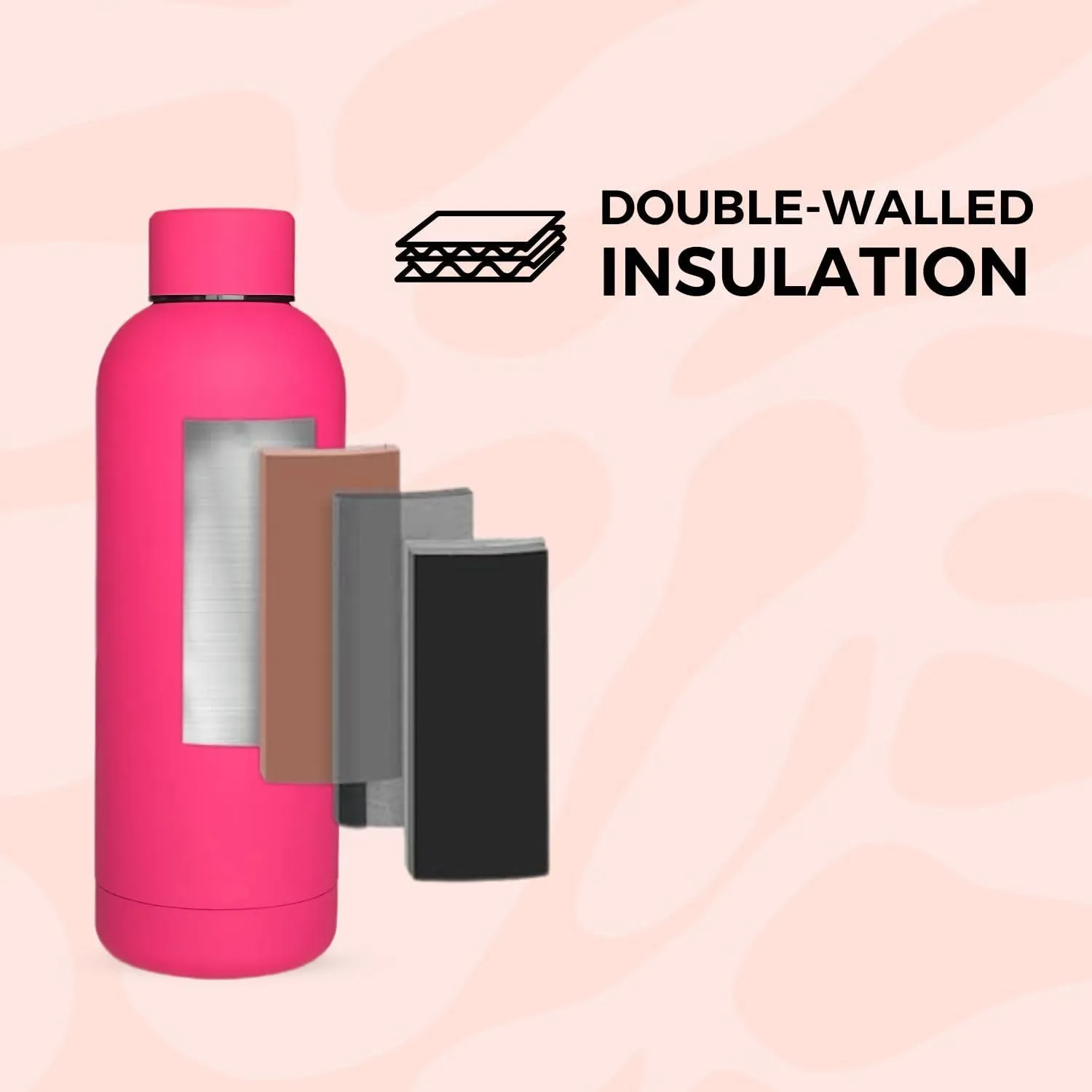17oz Matte Finish Stainless Steel Water Bottle | Vacuum Insulated Travel Bottle | 12 hrs Hot & 18 hrs Cold | Smooth Rubber Finish Water Bottle (Pink)
