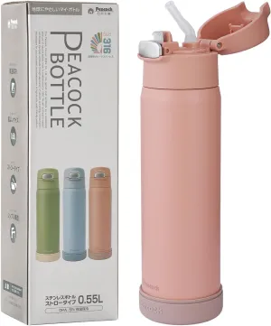 18oz Insulated Water Bottle with Straw for Sports/Driving/Lying, Flip-up Stainless Steel Leakproof BPA-Free Thermos with Straw for Back to School(Pink New)
