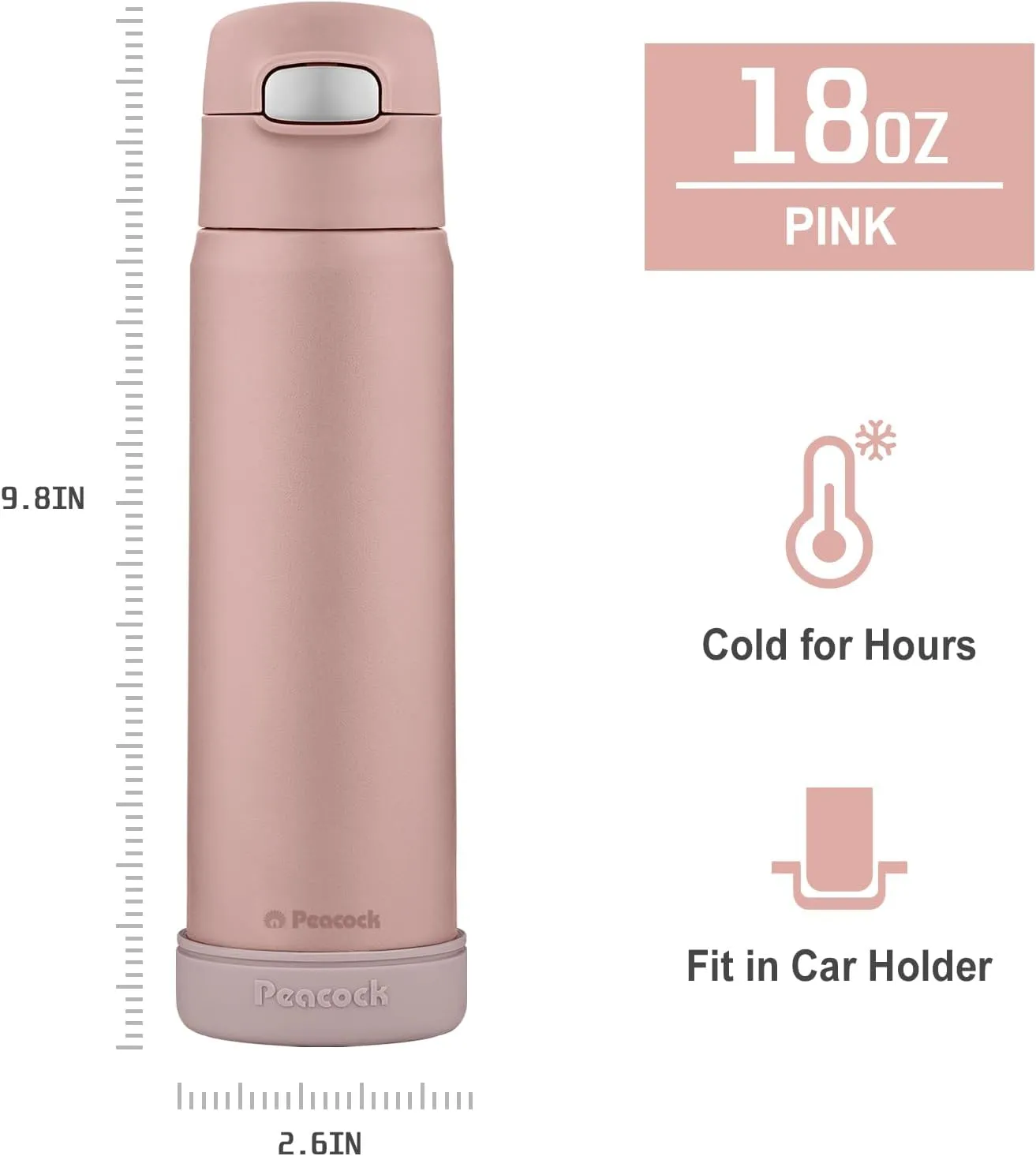 18oz Insulated Water Bottle with Straw for Sports/Driving/Lying, Flip-up Stainless Steel Leakproof BPA-Free Thermos with Straw for Back to School(Pink New)