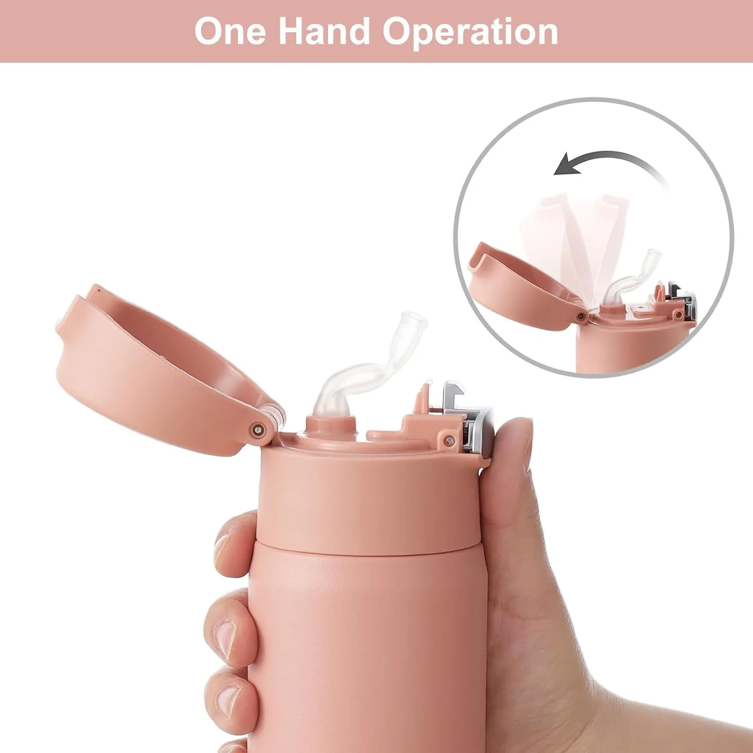 18oz Insulated Water Bottle with Straw for Sports/Driving/Lying, Flip-up Stainless Steel Leakproof BPA-Free Thermos with Straw for Back to School(Pink New)