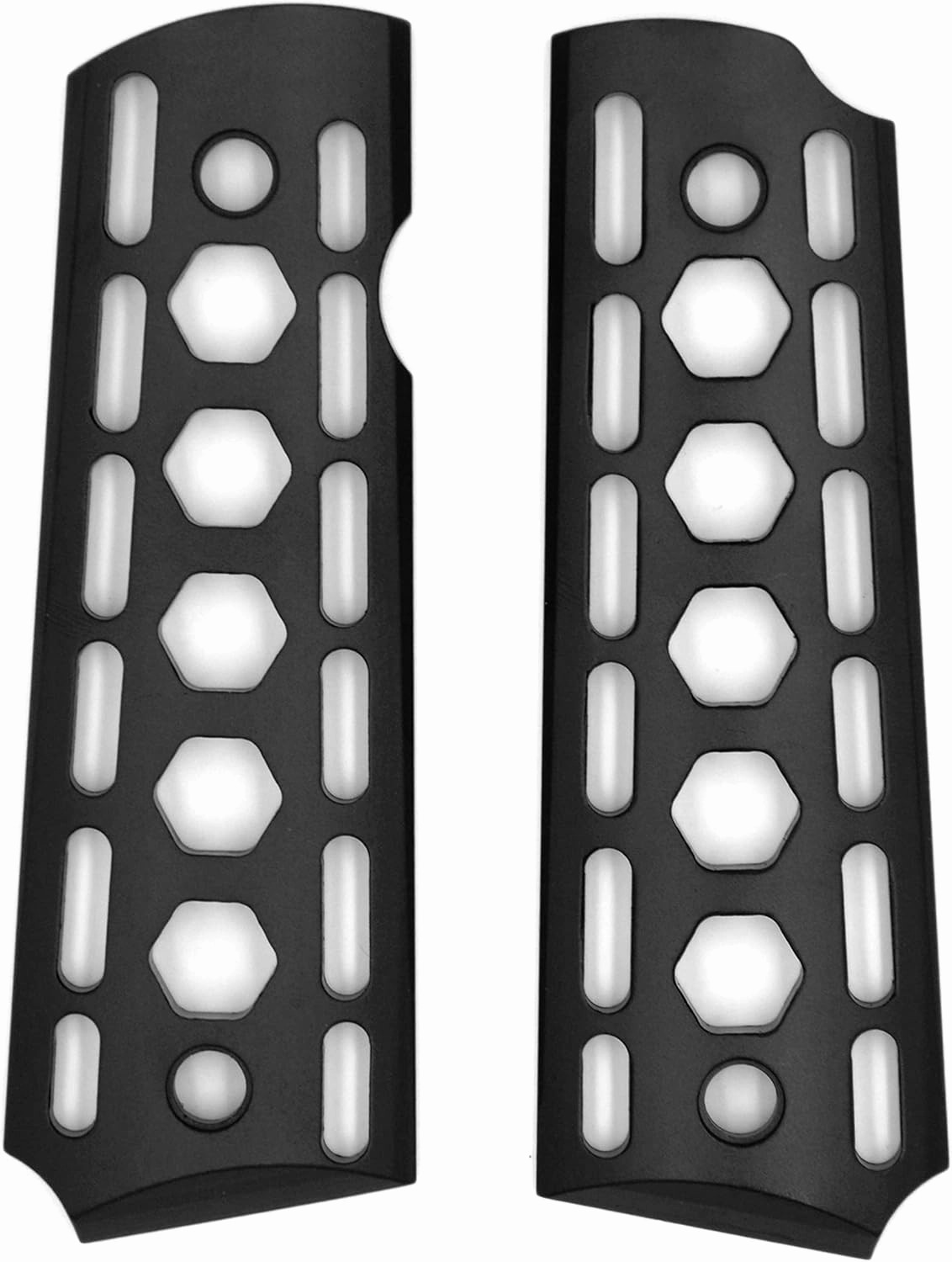 1911 Grips - 1911 Full Size Grips Handgun Grip Aluminum 6061 (Gov. and Clones) Hard Anodized Skeleton CNC Cut Through Slim Compatible Replacement Accessories