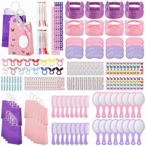 196 Pcs Spa Party Supplies for Girls Multiple Spa Party Favors for Kids Pink Braid Clip Eye Mask Mirror Comb Emery Boards Toe Separator Hairband Nail Sticker Tattoo Sticker Spa Party Favors