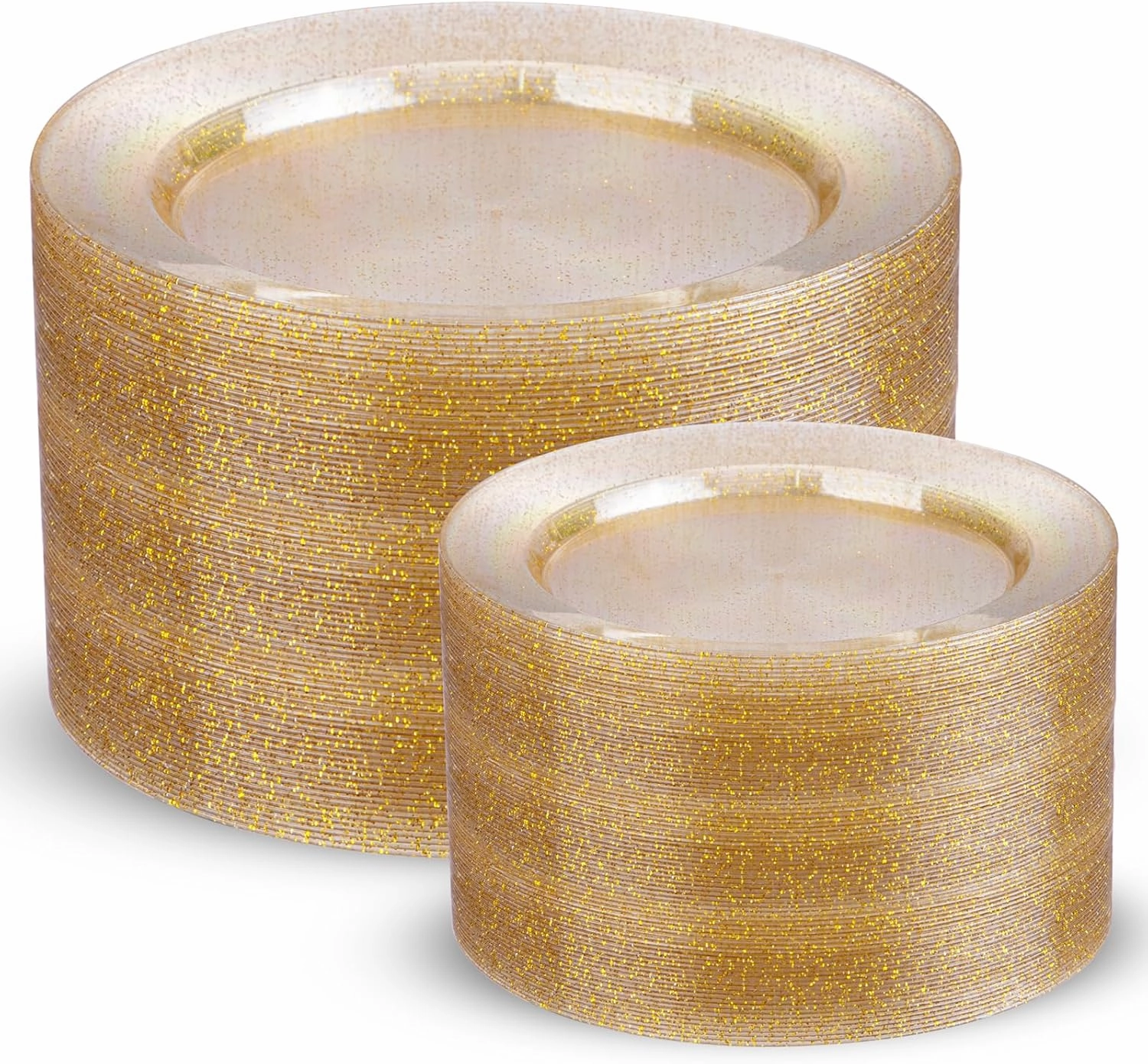 200 Pcs Gold Glitter Plastic Plates - Disposable Party Plates, Gold Glitter Disposable Plates Include 100 Dinner Plates and 100 Dessert Plates, Plastic Plates for Party, Holiday, Wedding & Birthday