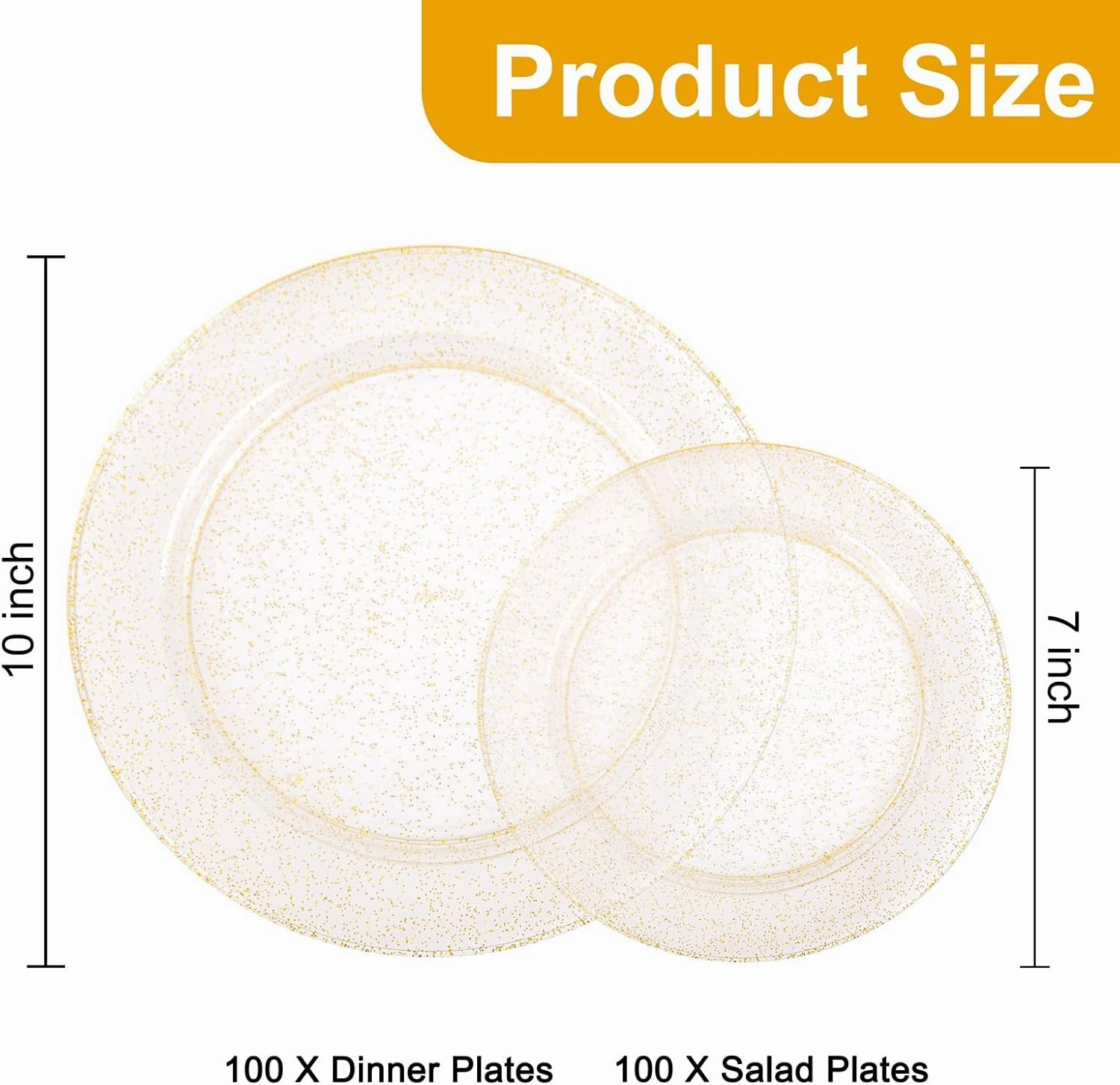 200 Pcs Gold Glitter Plastic Plates - Disposable Party Plates, Gold Glitter Disposable Plates Include 100 Dinner Plates and 100 Dessert Plates, Plastic Plates for Party, Holiday, Wedding & Birthday