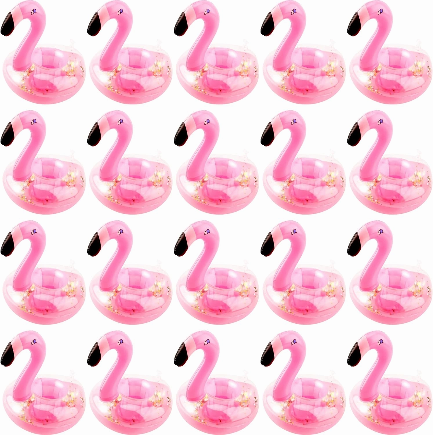 20 Pack Inflatable Flamingo Drink Holder Coasters Glitter Confetti Pink Flamingo Pool Drink Floats Cup Holder for Summer Pool Beach Fun Toy Hawaiian Party Supplies
