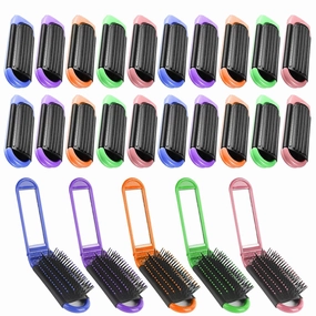 20 Pcs Travel Hair Brush, Portable Folding Hair Brush with Mirror, Mini Compact Hair Comb Collapsible Pocket Brush for Women, Colorful Travel Brush for Home Travel Gym Purse (5 colors)