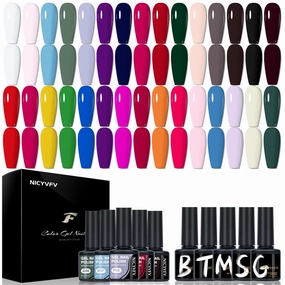 20 X 2 PCS Gel Nail Set , 15 X 2 Colors Gel Polish Set, Daily Neon Pastel Brown Shades Women Nail Art Manicure Gift Kit
