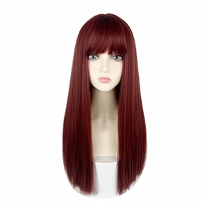 22 Inches long Hair Wig for Women Black Synthetic Hair Natural Long Straight Wig With Bangs Party Cosplay Wig for Girl (Raspberry Red)